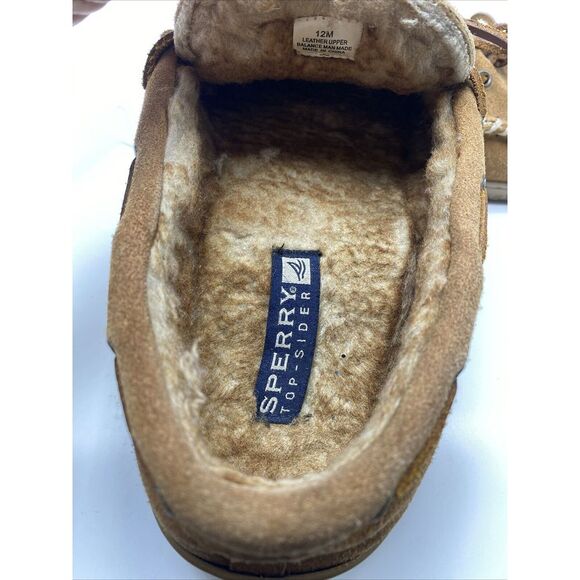Sperry Trapper Slippers Mens Size 12M Brown Leather Moccasin Shoes Slip On 3037 - Picture 13 of 14